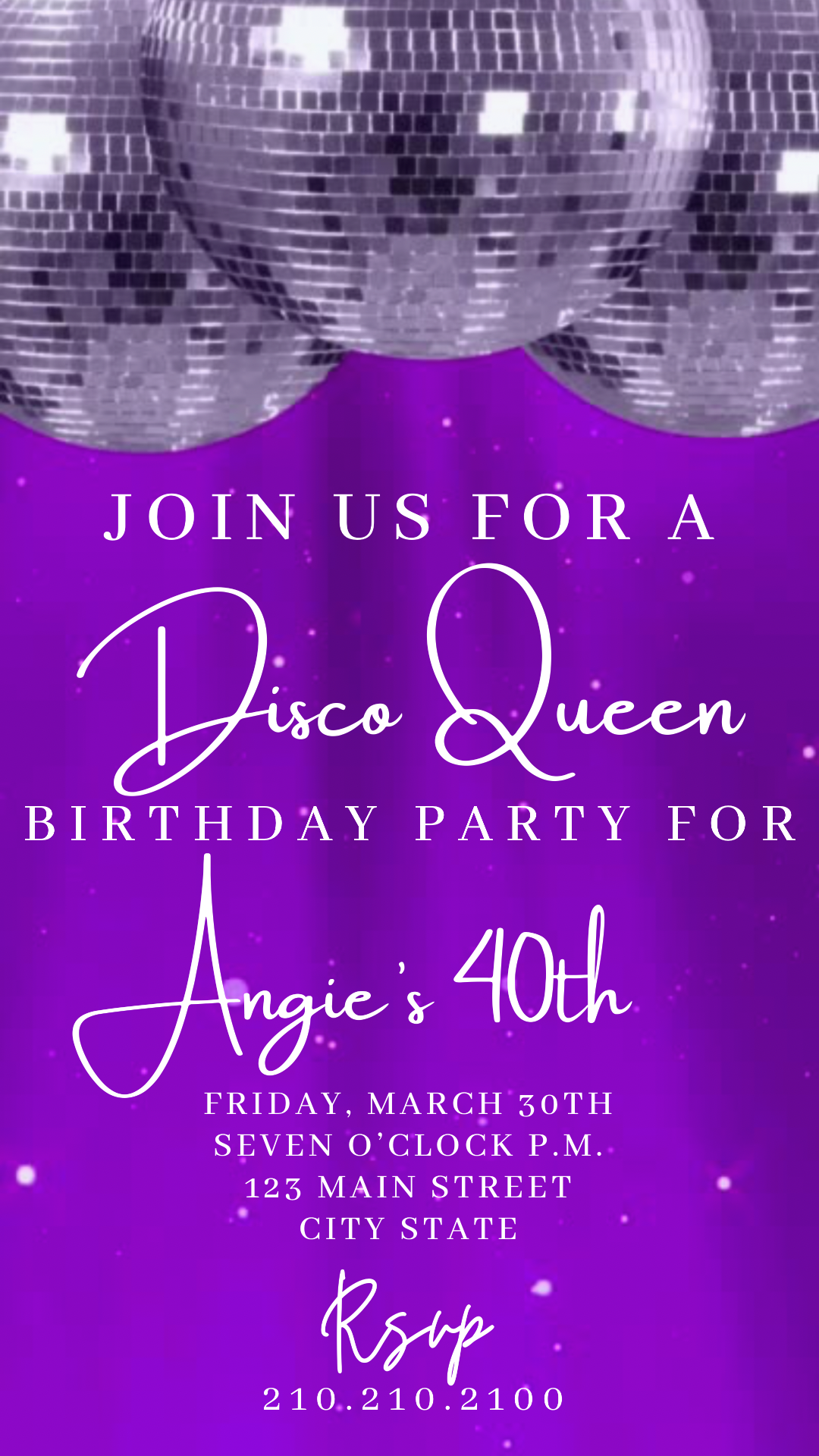 Purple Disco Ball Birthday Invitation, Disco Video Invitation