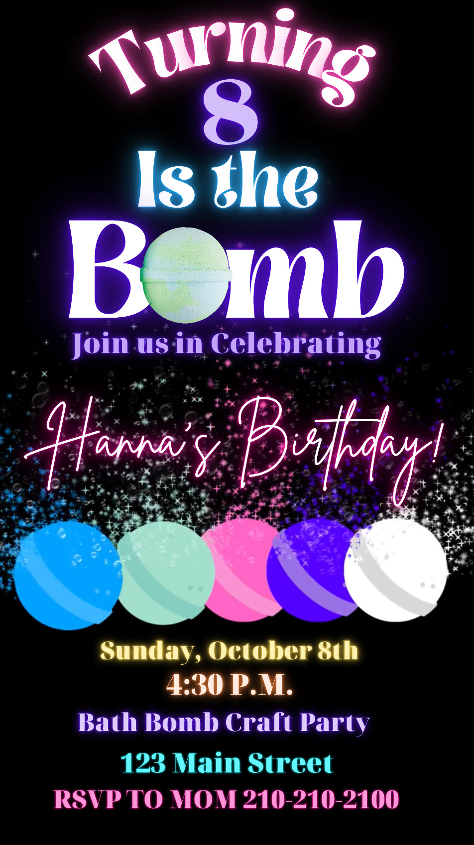 Bath Bomb Party Video invitation, Bath Soap Girls birthday invitation