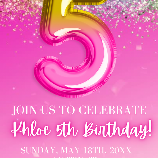 Pink and Gold 5th Birthday Invitation