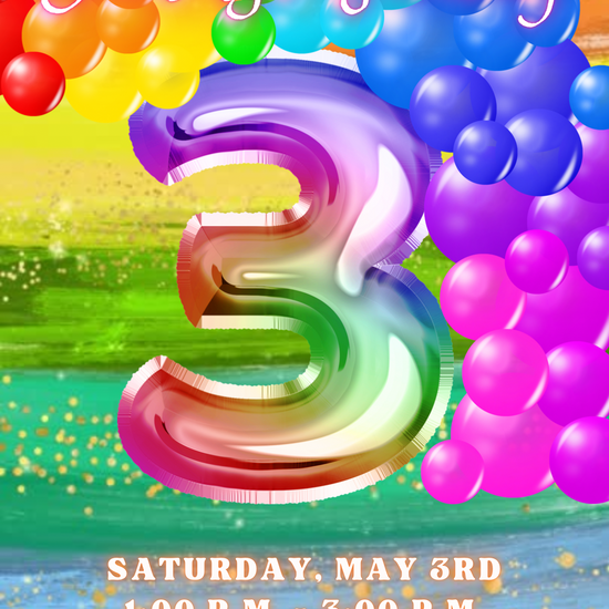 3rd Birthday Rainbow Balloon Invitation, Rainbow Birthday Video Invitation
