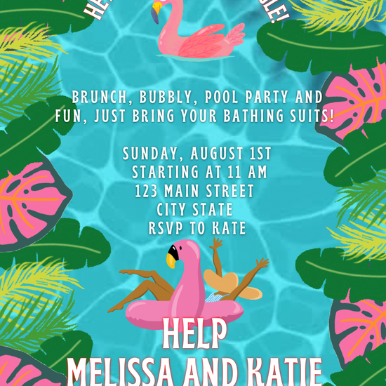 Flamingo Pool Video Invitation, Palm Tree Pool Party