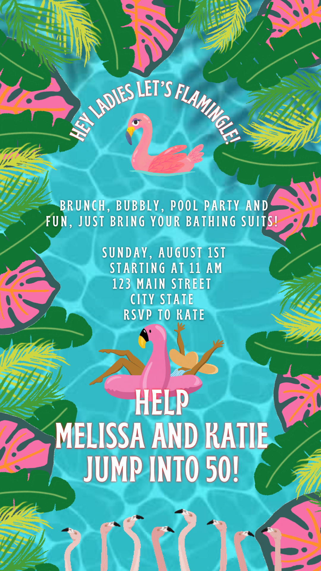 Flamingo Pool Video Invitation, Palm Tree Pool Party