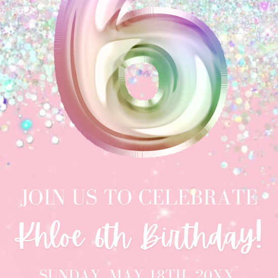 6th Birthday Pink Glitter Video Invitation, Pink Birthday Glitter Balloon Invite