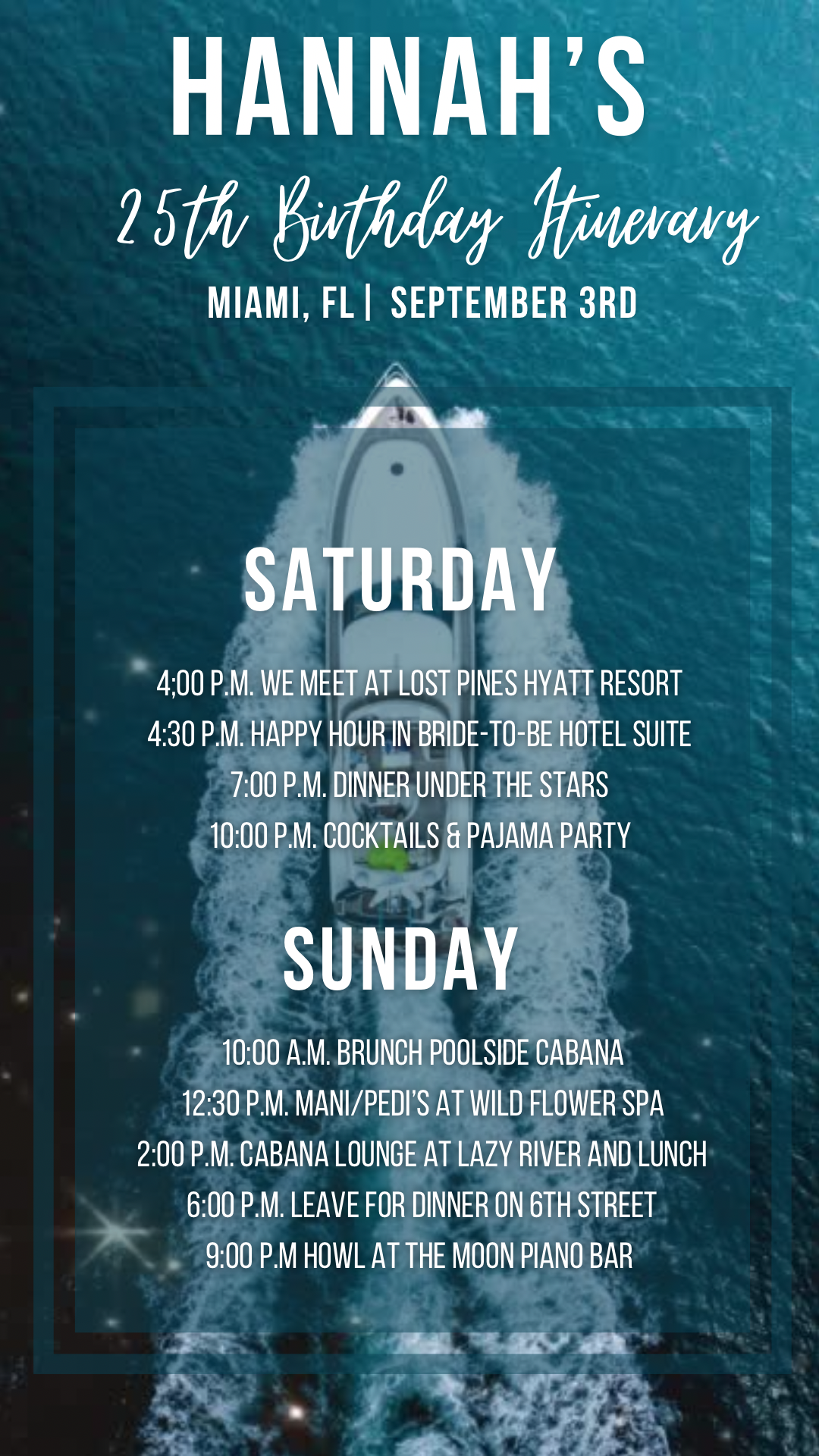 Yacht Weekend Itinerary Template, Boat Video Itinerary, Miami Agenda