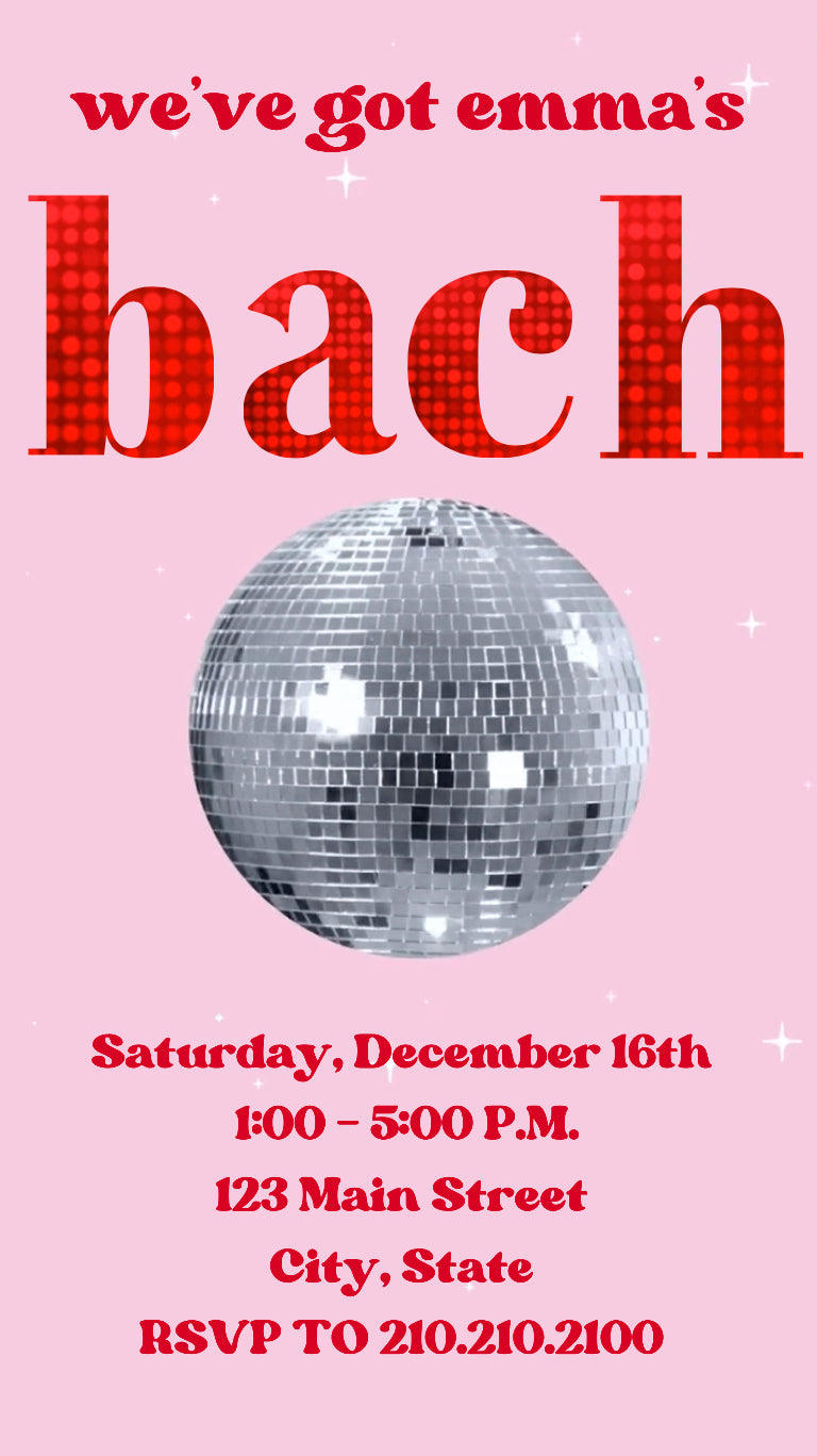 Bachelorette Invitation and Itinerary, Bachelorette Party Disco Invite