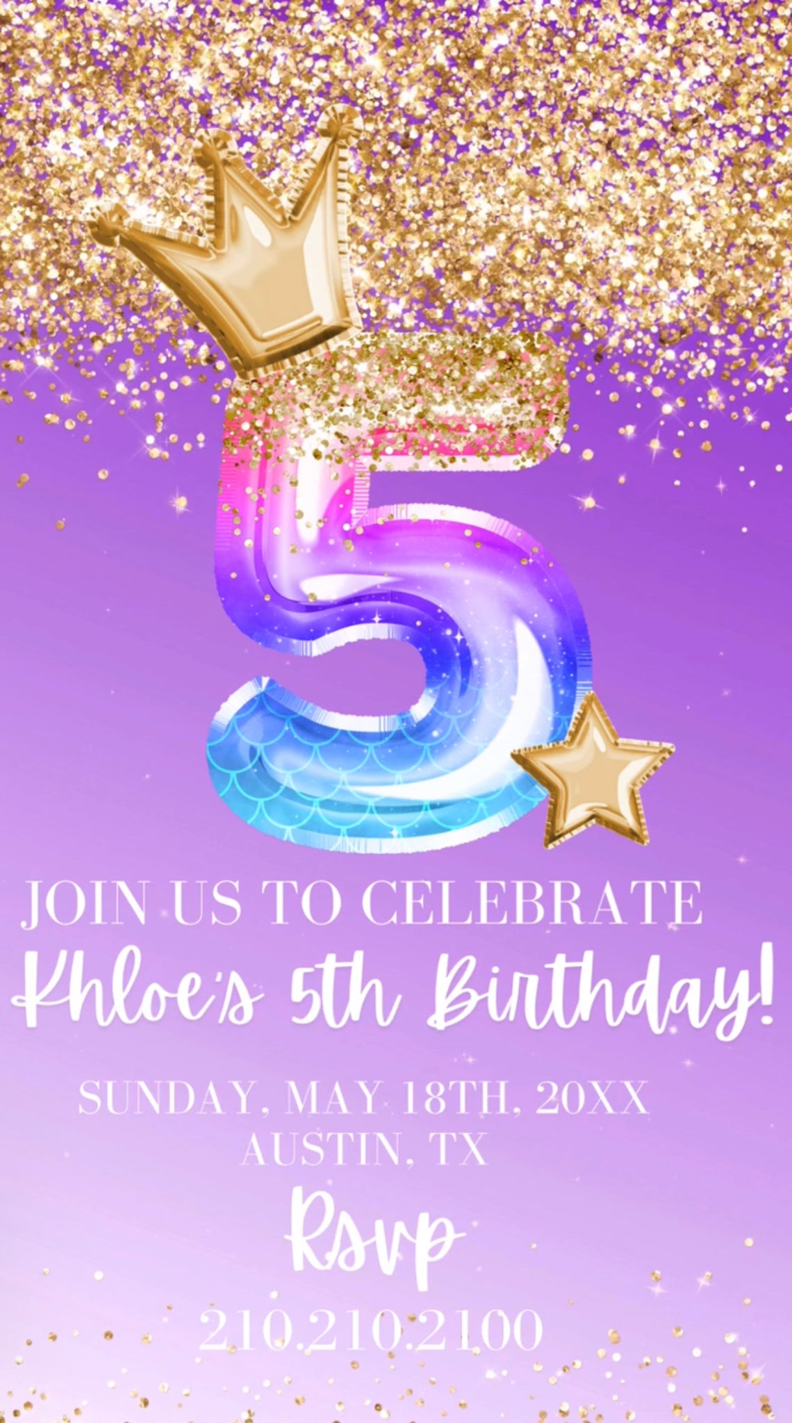 5th Birthday Purple Princess Video Invitation