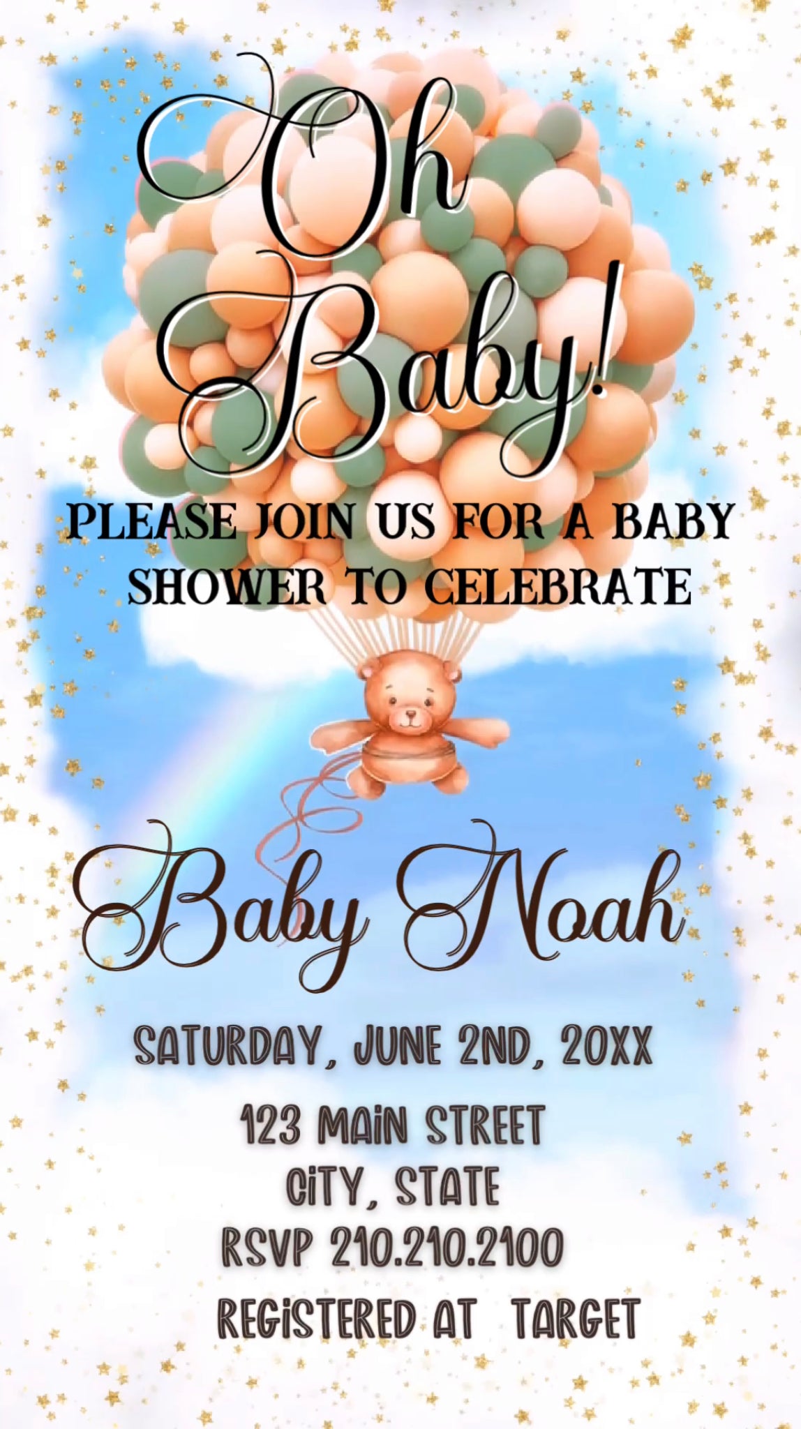 Green balloons Baby Shower Video Invite