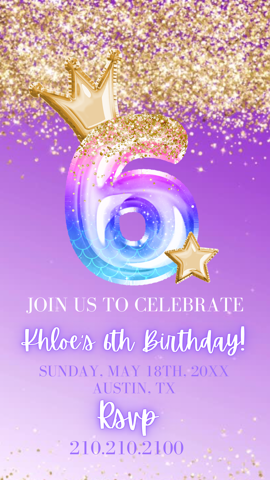 6th Birthday Purple Princess Video Invitation