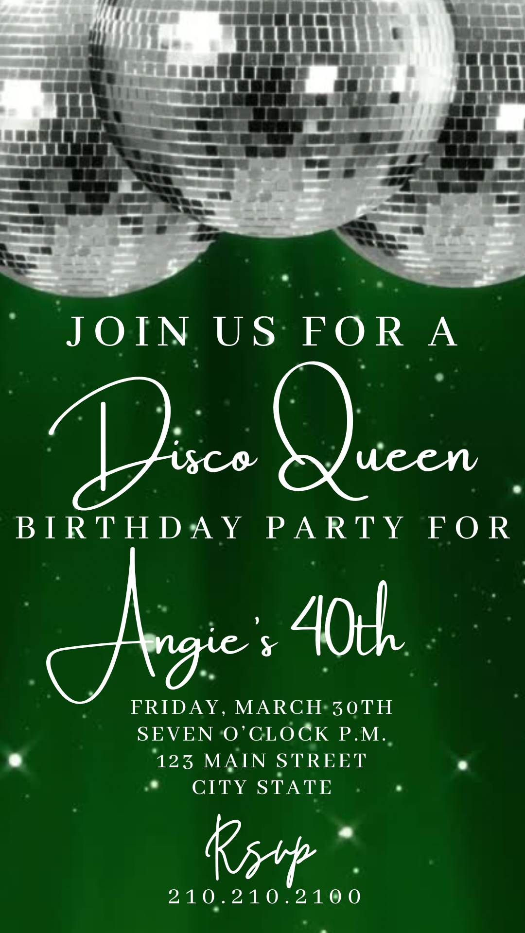 Green Disco Ball Birthday Invitation, Disco Video Invitation