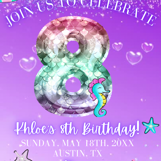 8th Birthday Mermaid Video Invite, Mermaid Under The Sea Birthday Party