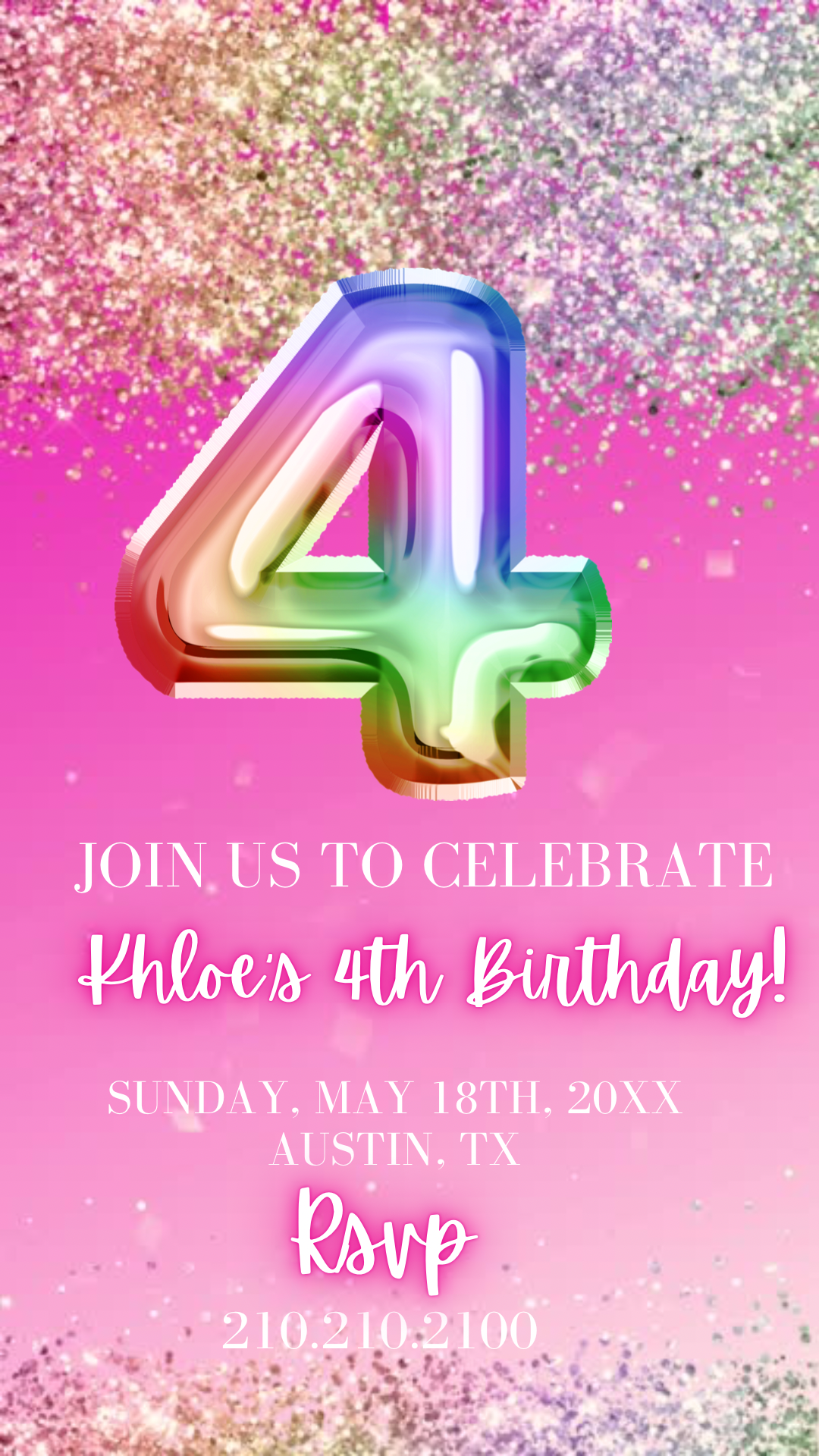 4th Birthday Rainbow Video Invitation