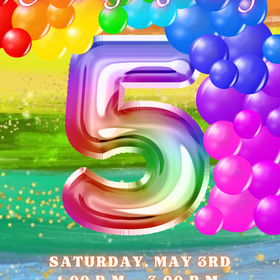5th Birthday Rainbow Balloon Invitation, Rainbow Birthday Video Invitation