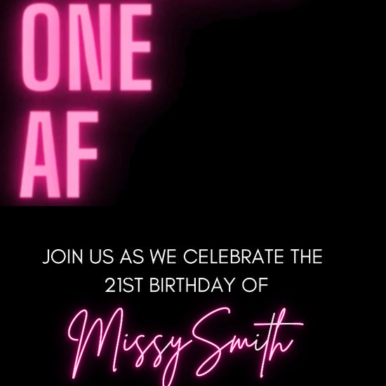 21st Birthday Invitation, Neon Pink Video Invitation