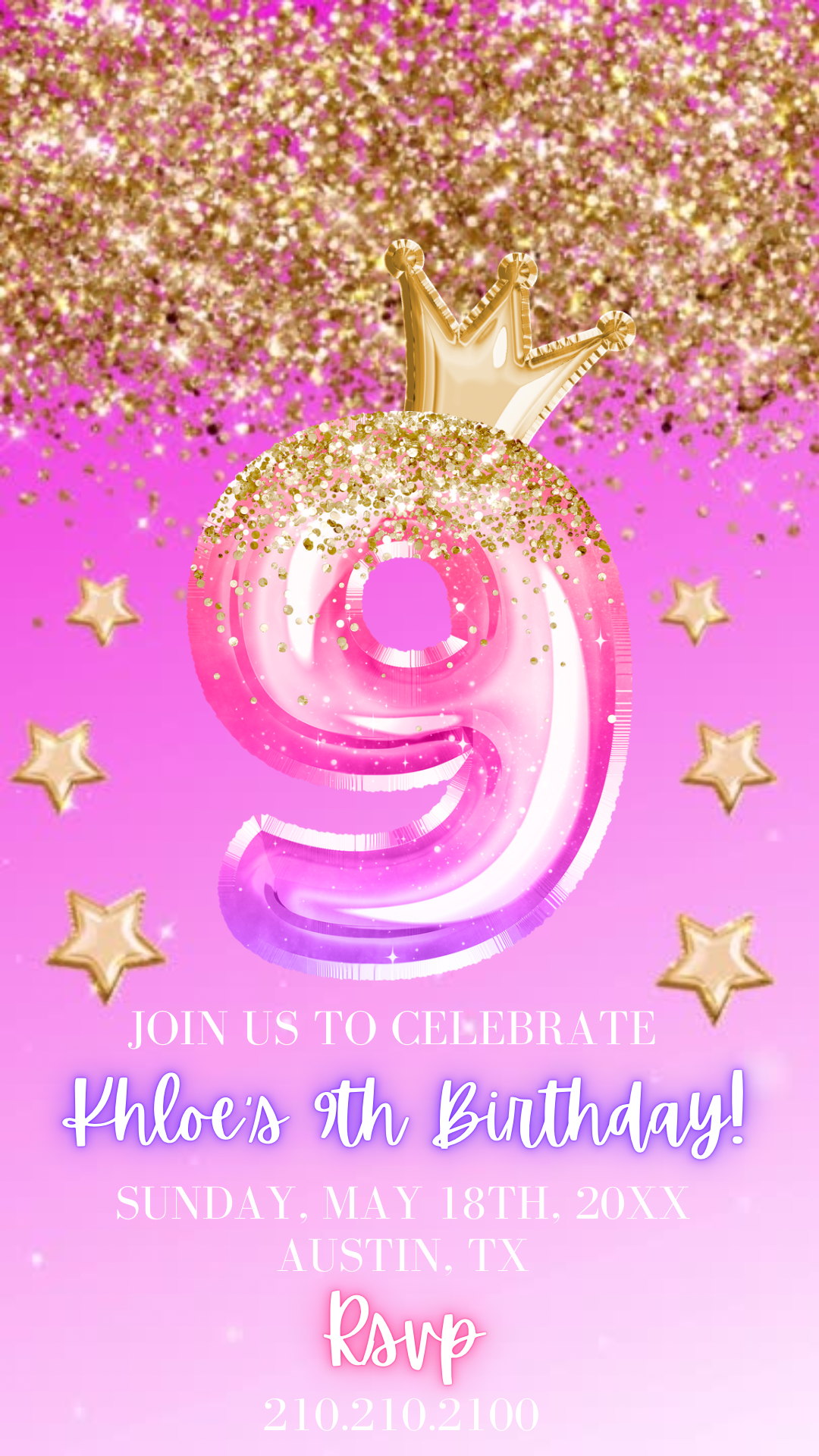9th Birthday Pink Princess Video Invitation