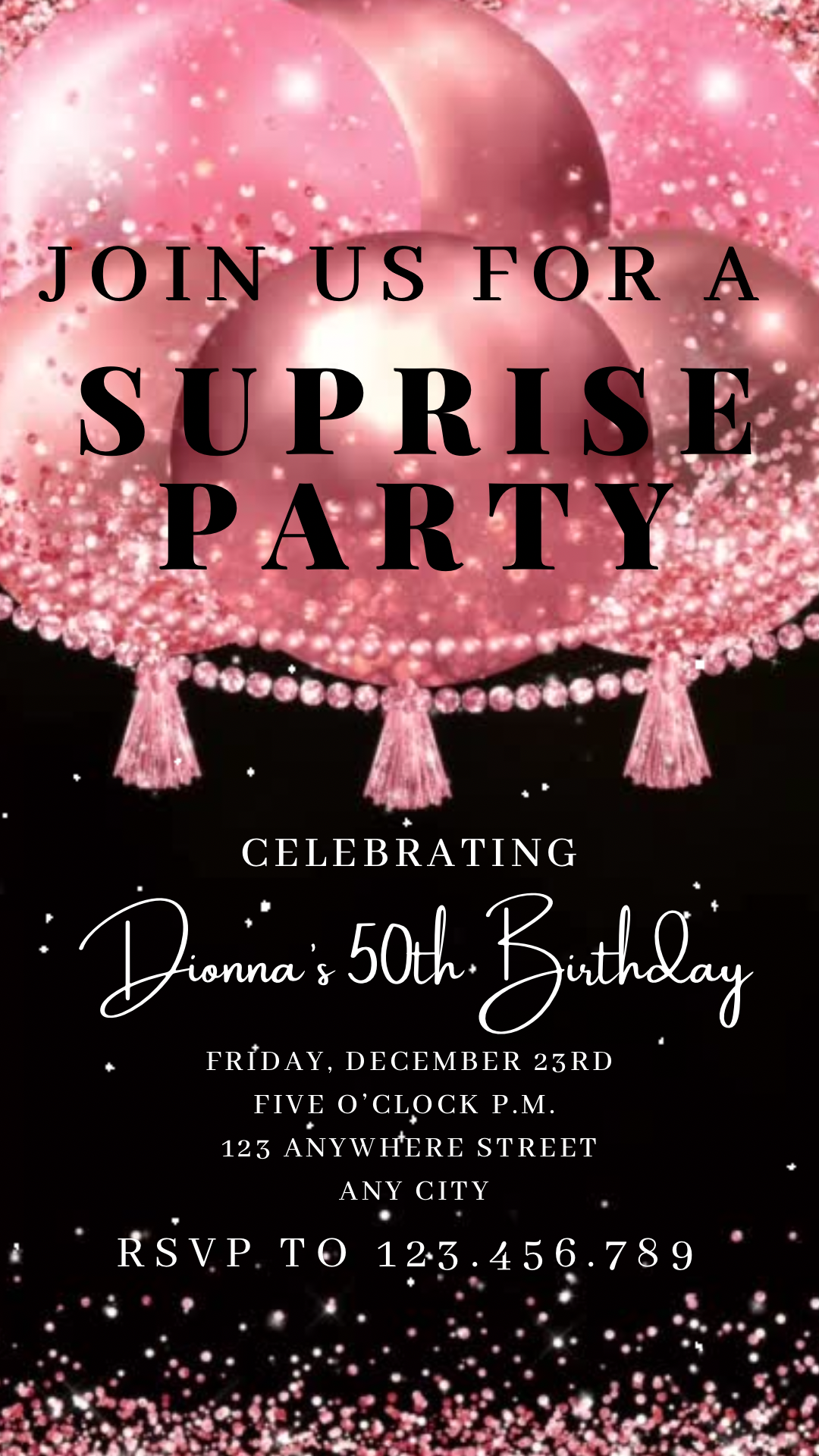 Pink Birthday Party Video Invitation, Birthday Balloon Invite, Any Occasion Evite