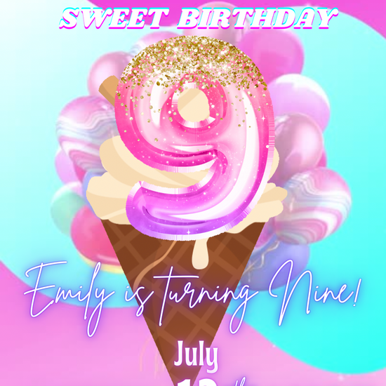 Ice Cream Invitation, 9th Birthday Ice Cream Video Invitation, Here’s the Scoop Invite