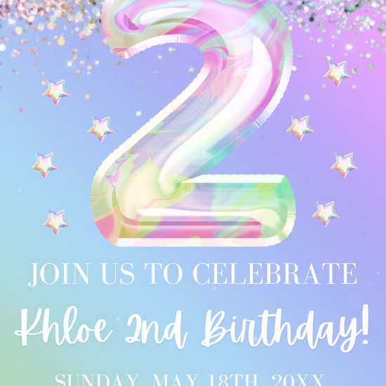 2nd Birthday Pastel Video Invitation, Iridescent Glitter Invitation
