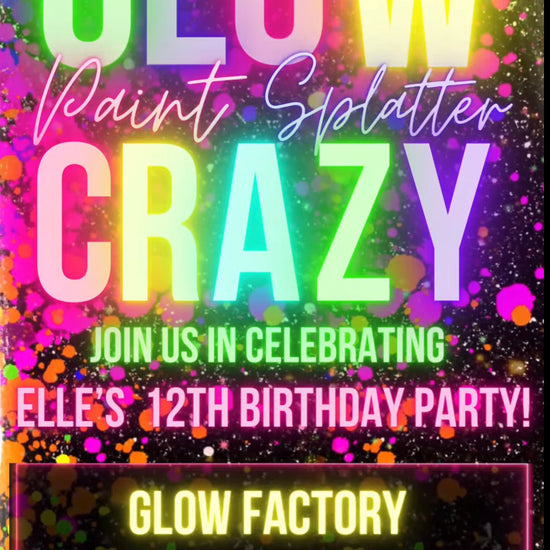 Neon Glow Paint Splatter Video Invitation