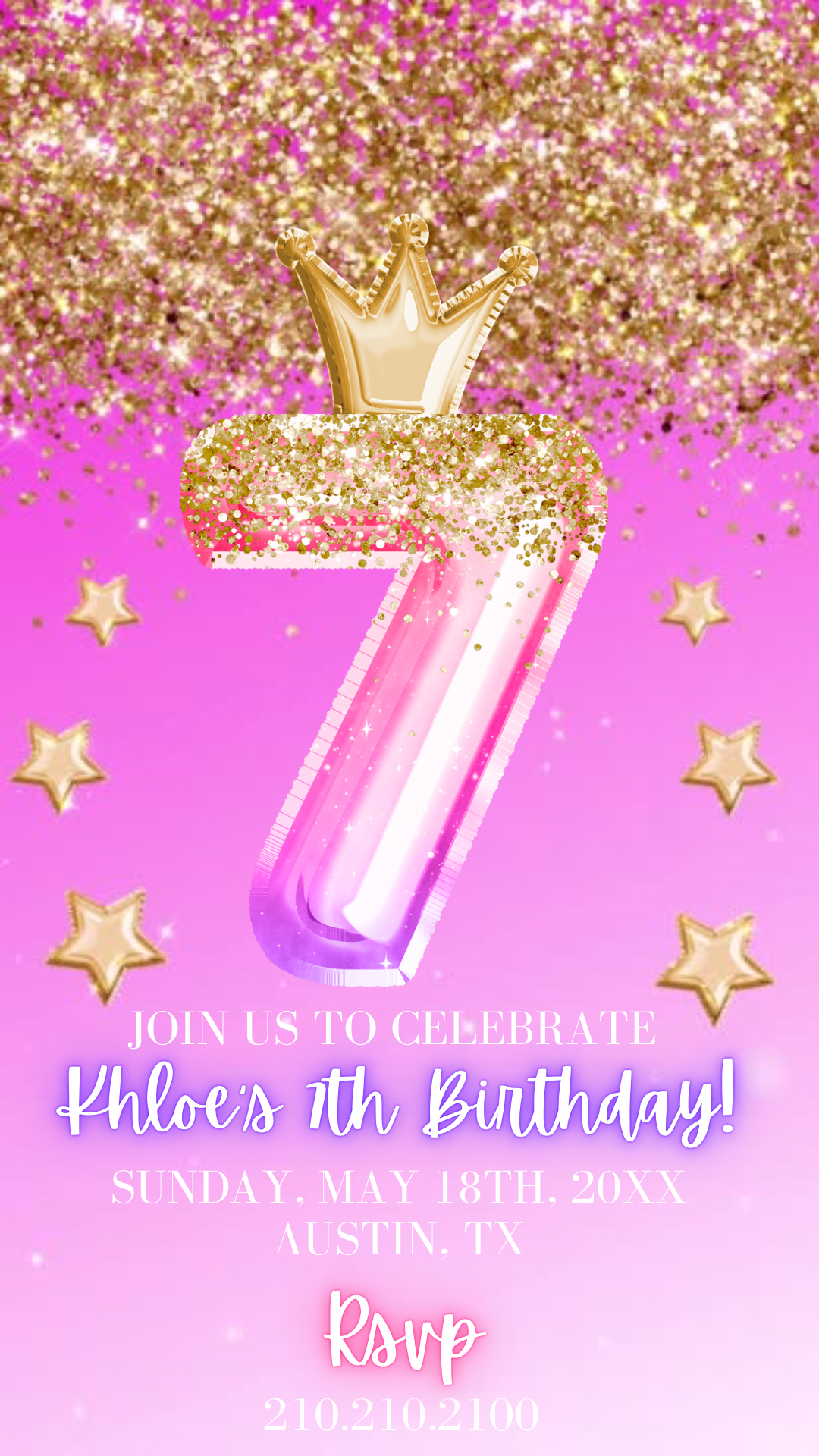7th Birthday Pink Princess Video Invitation