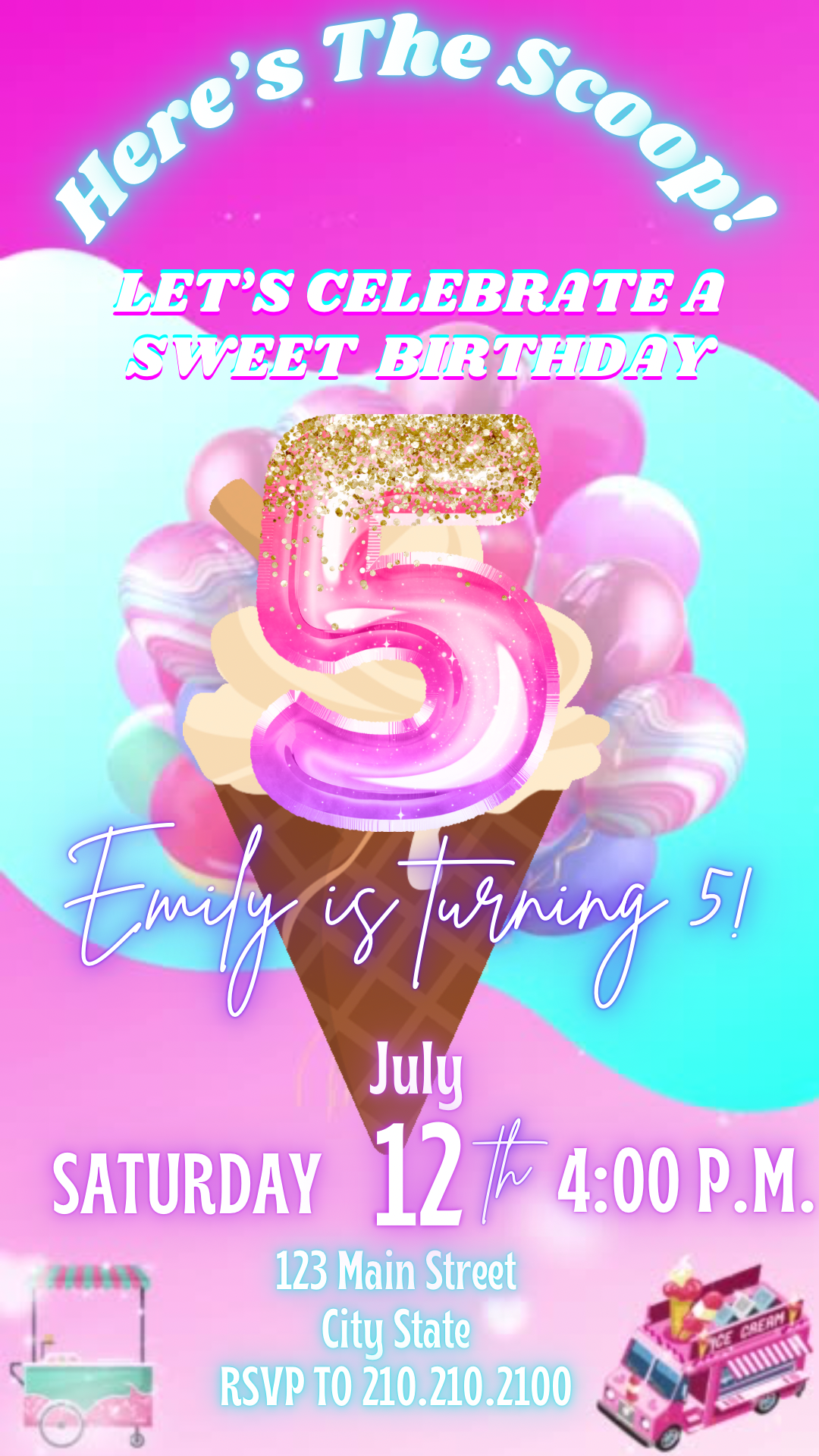 Ice Cream Invitation, 5th Birthday Ice Cream Video Invitation, Here’s the Scoop Invite
