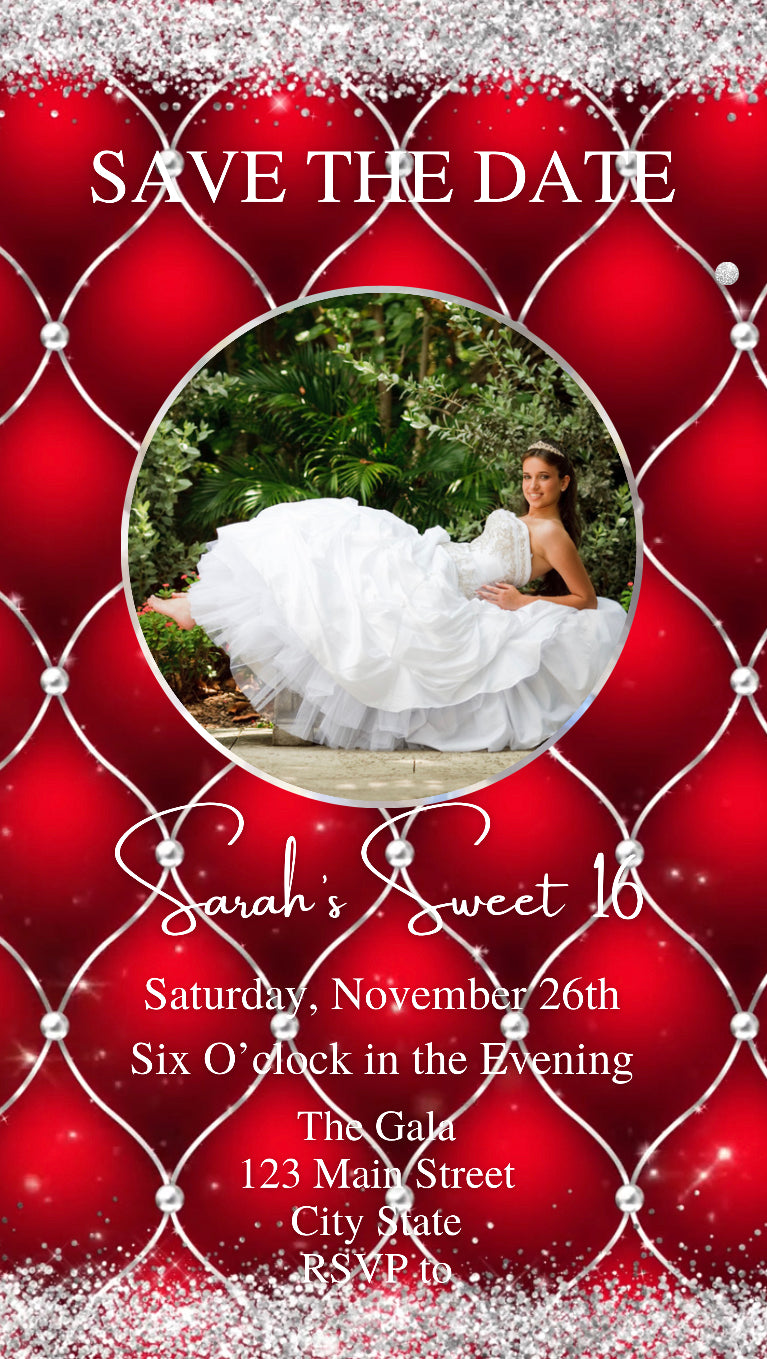 Red Quinceanera Invitation, 15th Birthday, Sweet 16, Prom