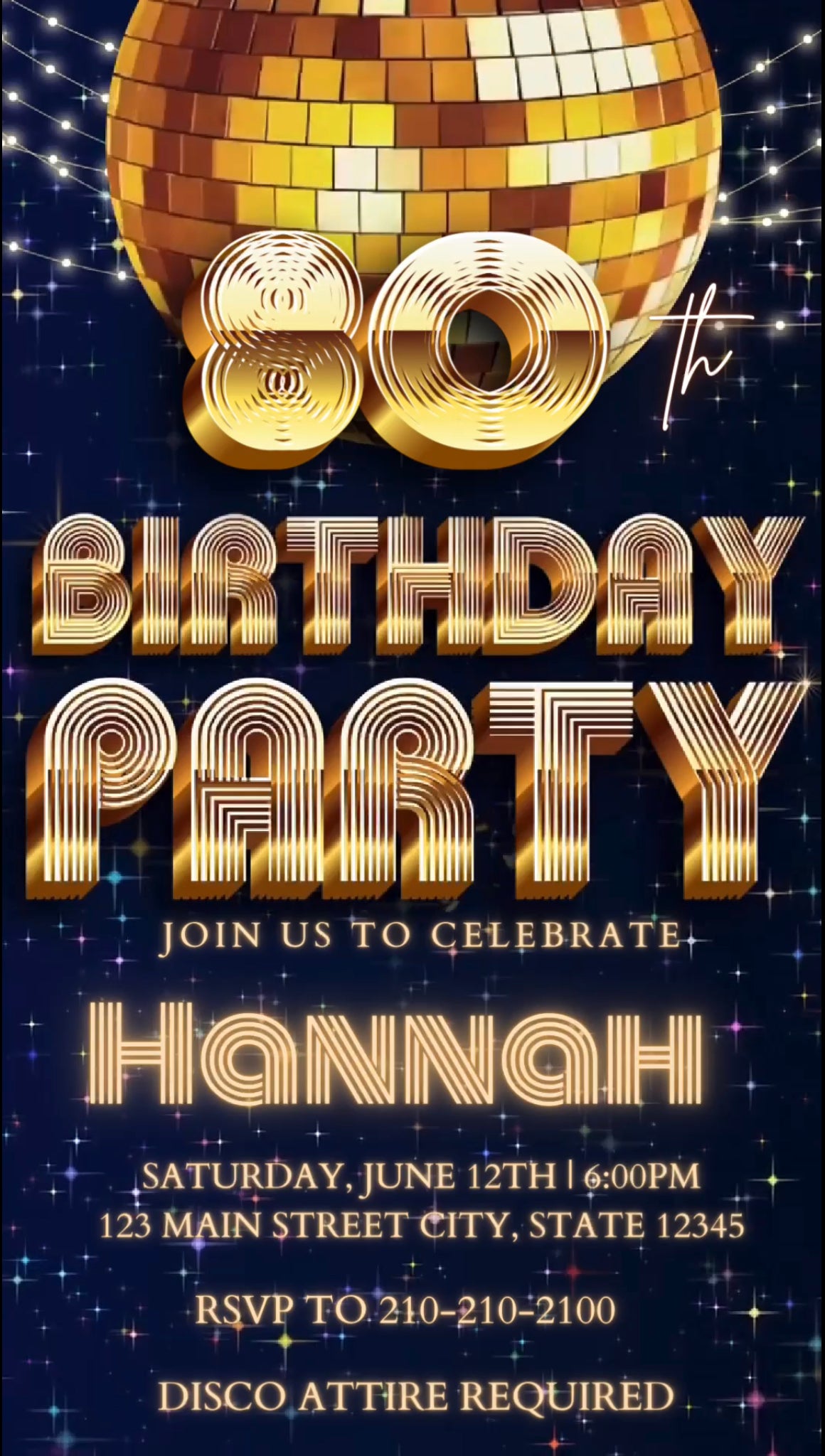 80th Birthday Disco Video Invitation, Disco Ball Invite