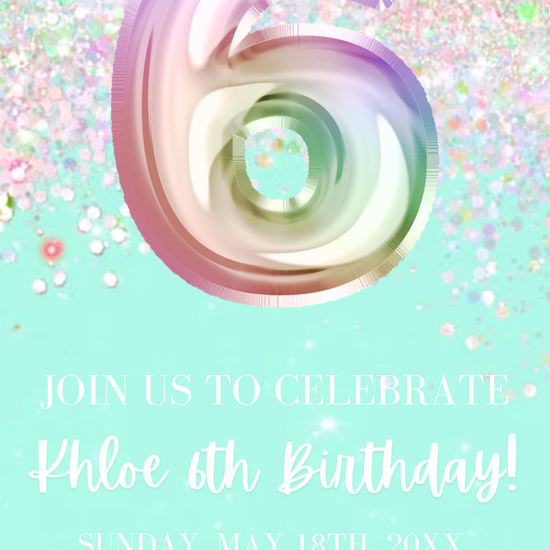 6th Birthday Glitter Video Invitation, Glitter Mint and Pink Birthday Invite