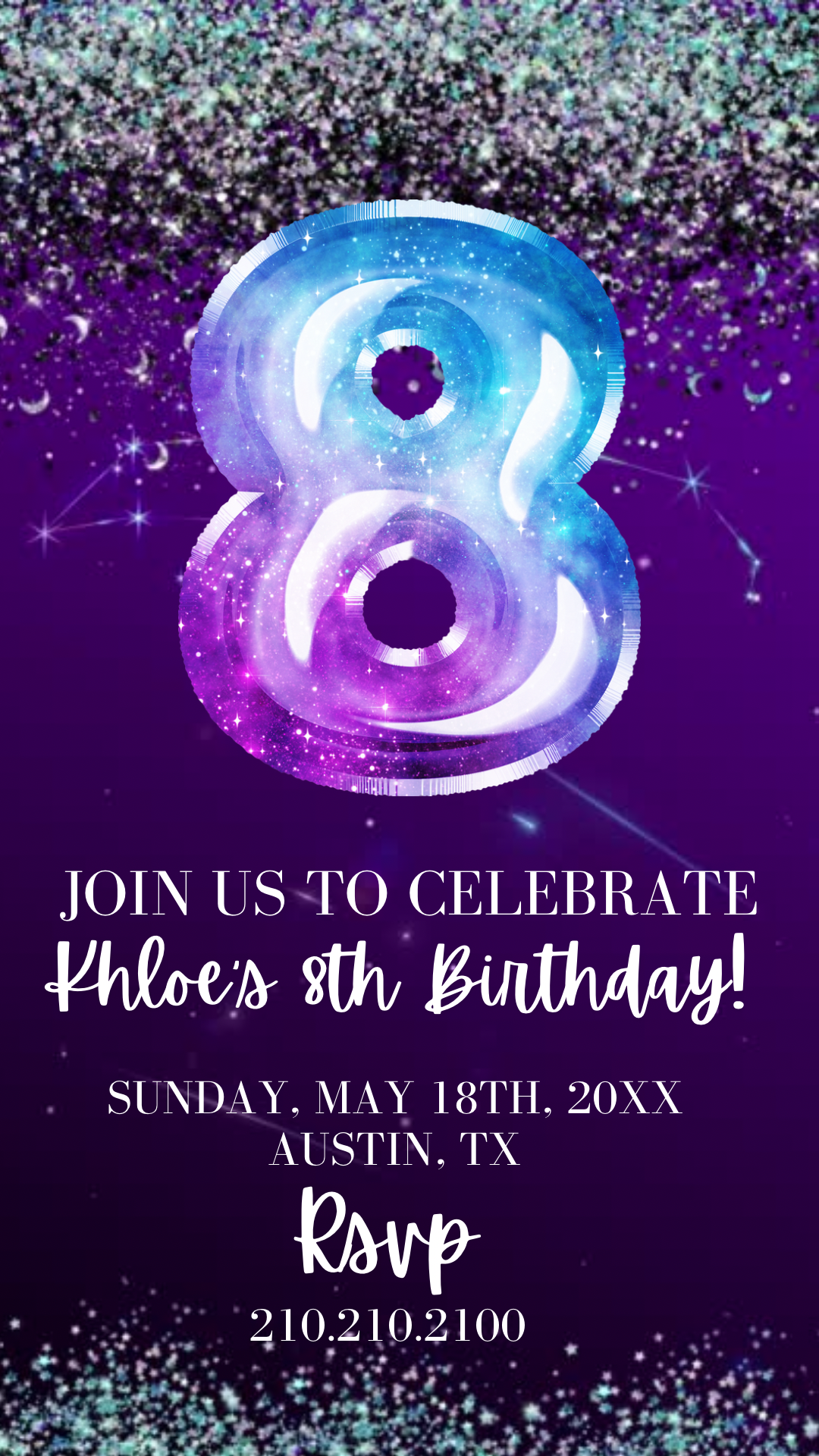 8th Birthday Space Invitation, Space Video Birthday Invitation