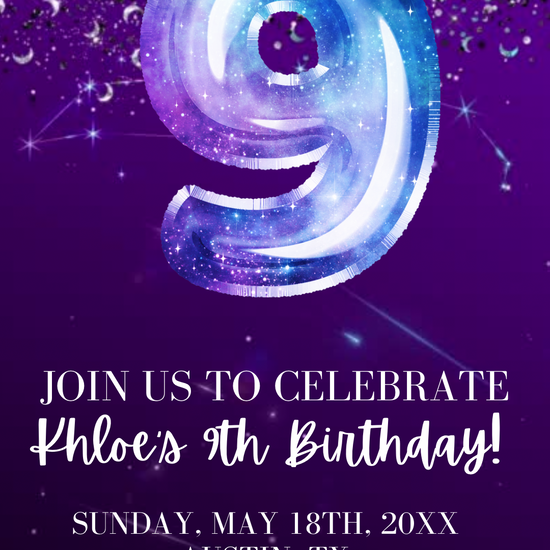 9th Birthday Space Invitation, Space Video Birthday Invitation
