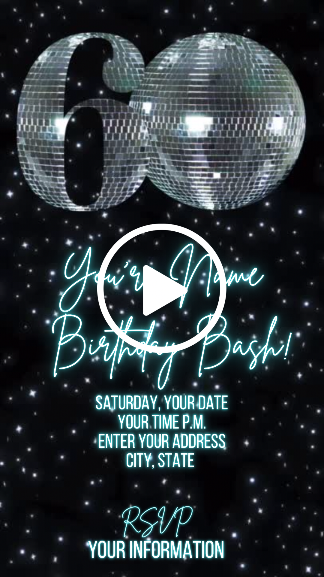 60th Birthday Disco Video Invitation, Disco Ball Invite