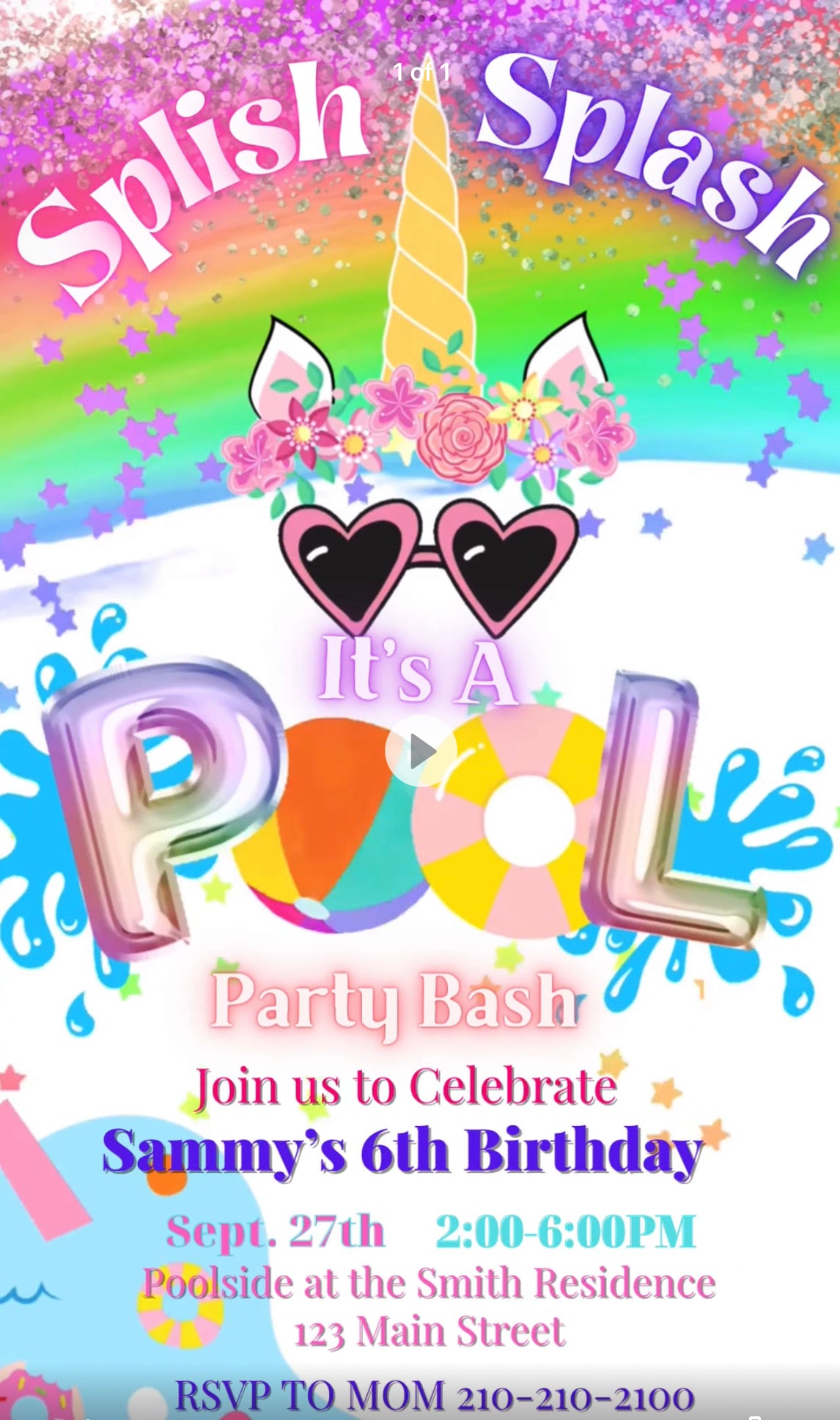 Unicorn Pool Party Video Invitation