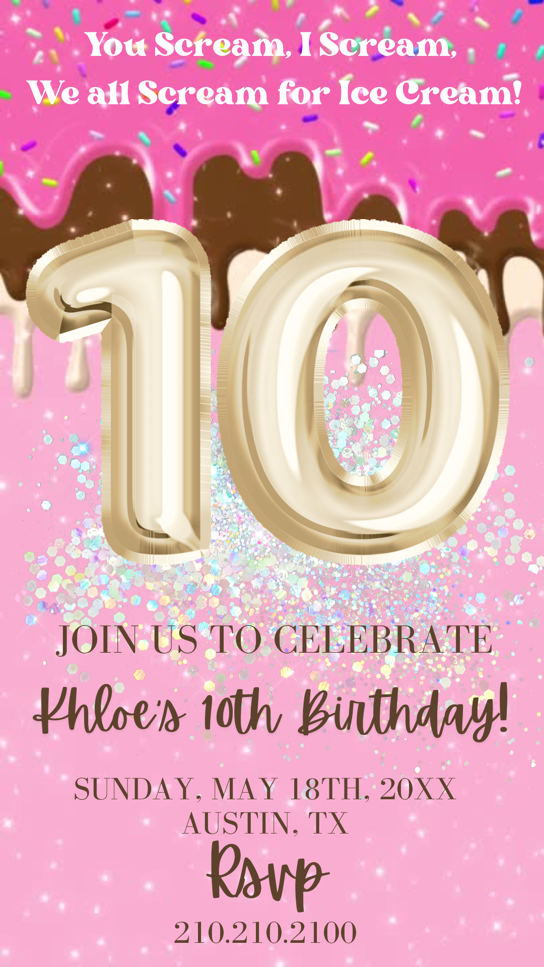 10th Birthday Ice Cream Drip Video Invitation