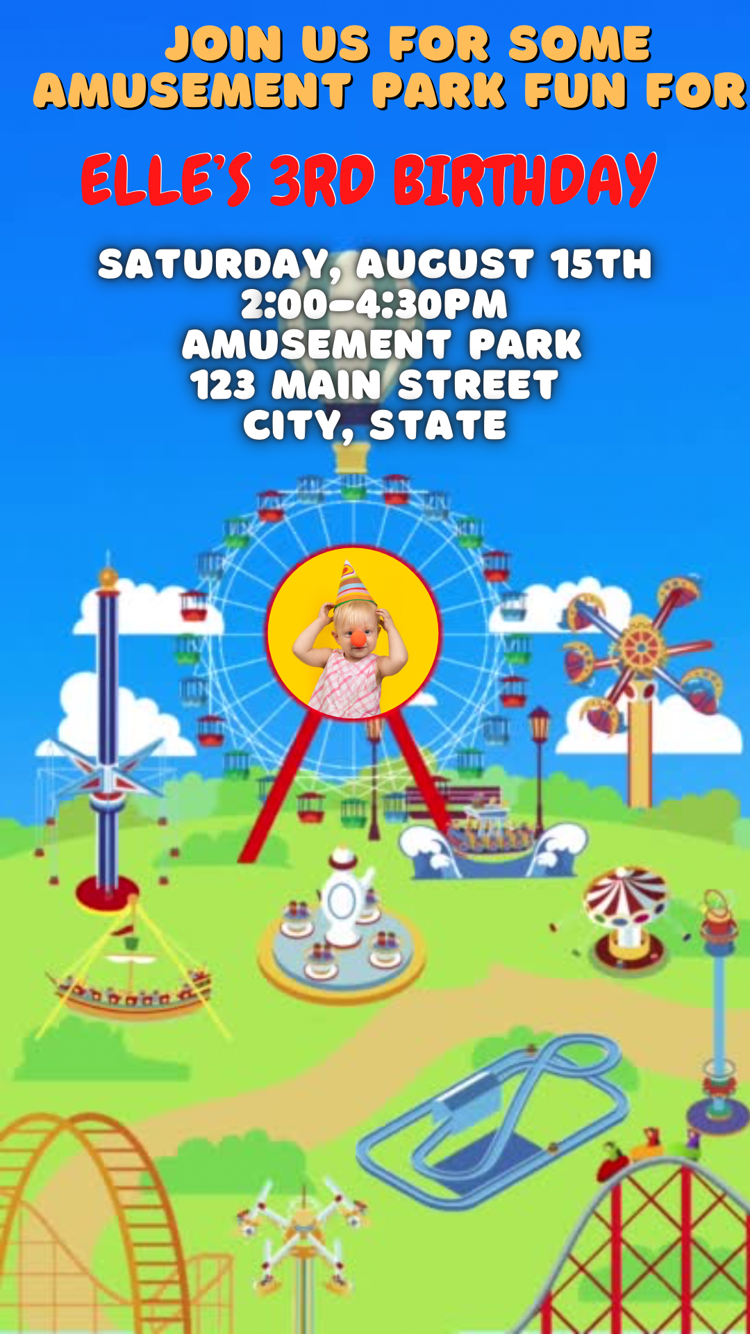 Amusement Park Video invitation, Carnival birthday invitation