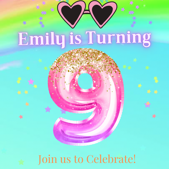 9th Birthday Unicorn Invitation, Glitter Video Invitation
