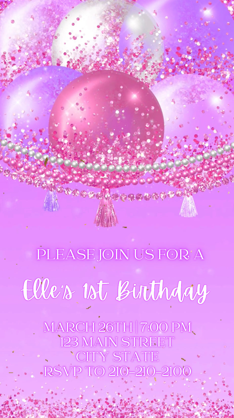 Pink and Purple Birthday Party Video Invitation, Any Occasion Evite