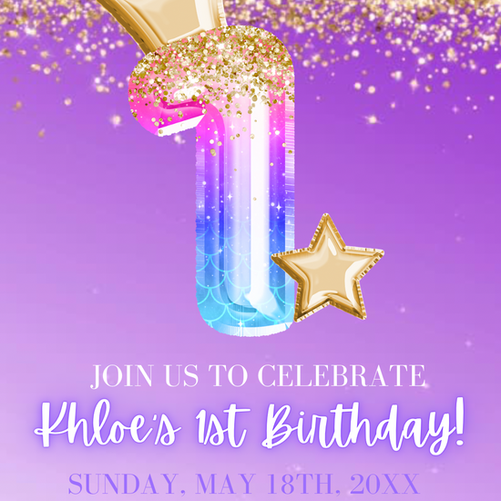 1st Birthday Purple Princess Video Invitation