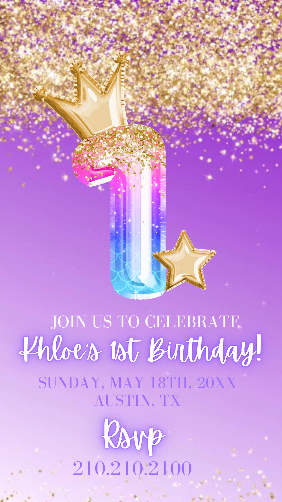 1st Birthday Purple Princess Video Invitation