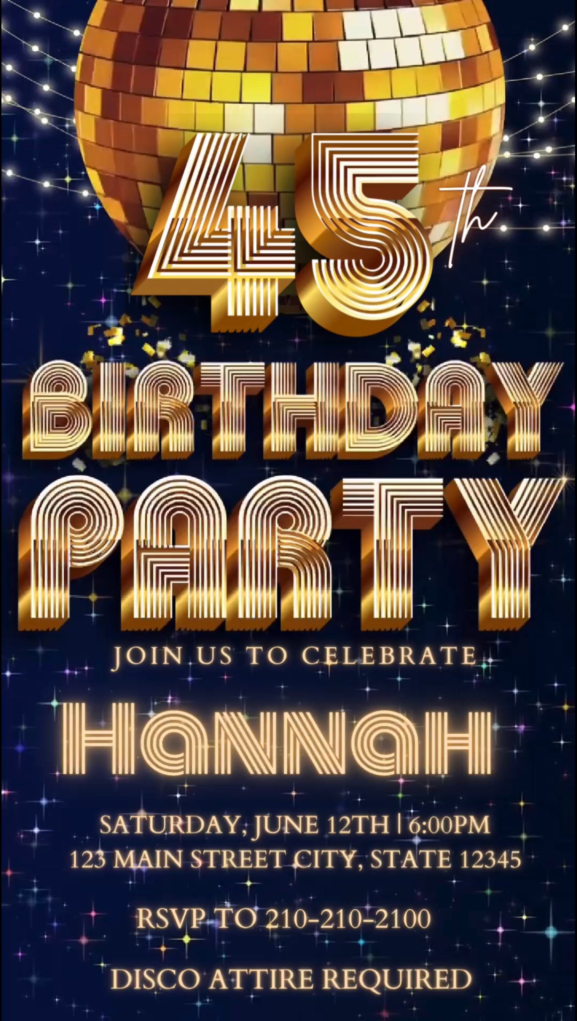 45th Birthday Disco Video Invitation, Disco Ball Invite