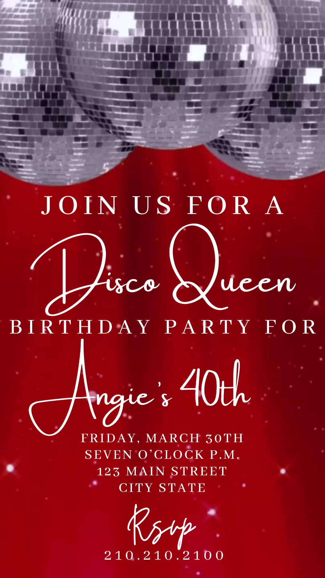 Red Disco Ball Birthday Invitation, Disco Video Invitation