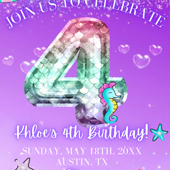 4th Birthday Mermaid Video Invite, Mermaid Under The Sea Birthday Party