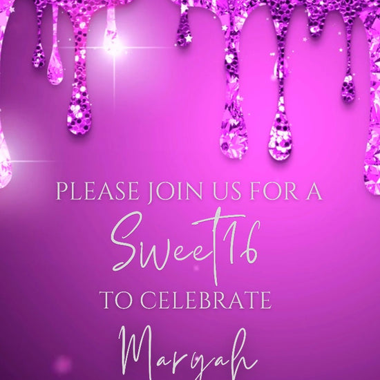 Purple Dripping Glitter Video Invitation, Violet Invitation