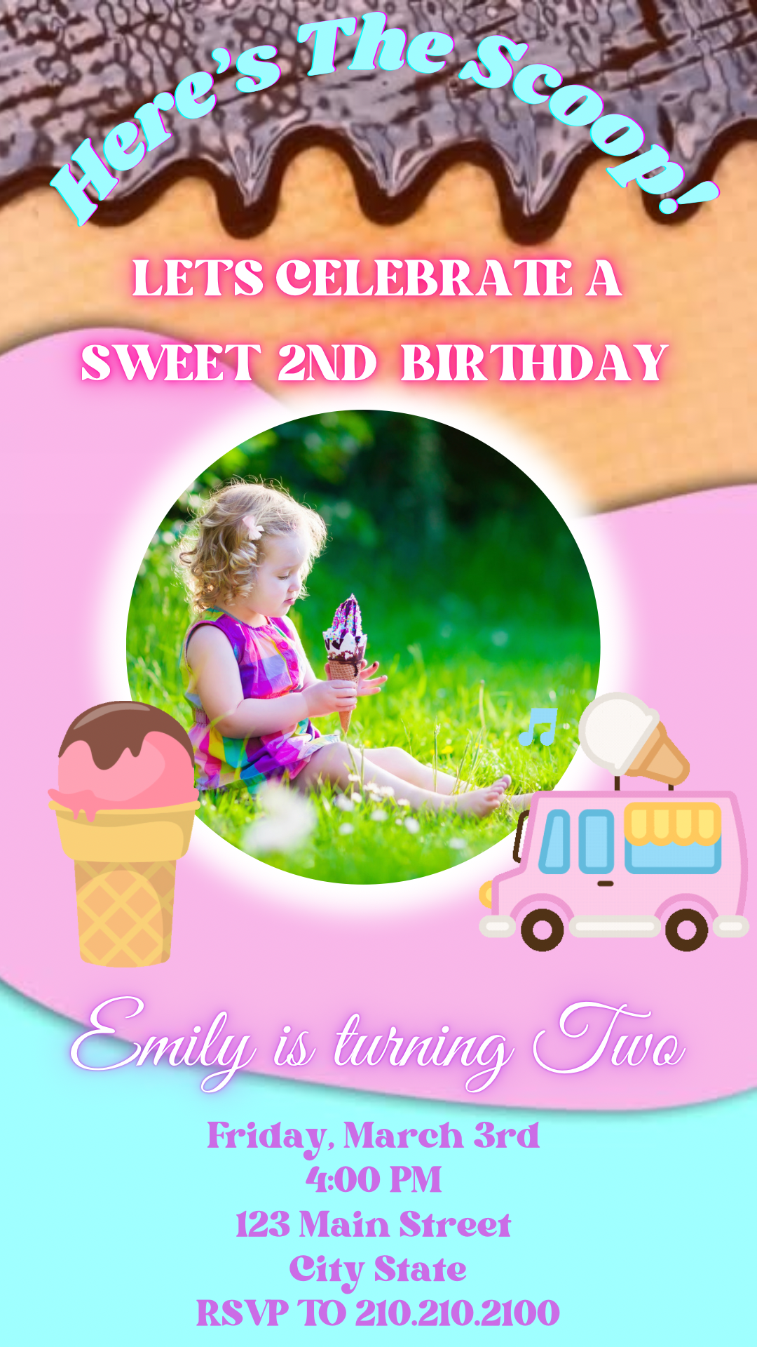 Ice Cream Video Birthday Invitation, Ice Cream Truck Invite