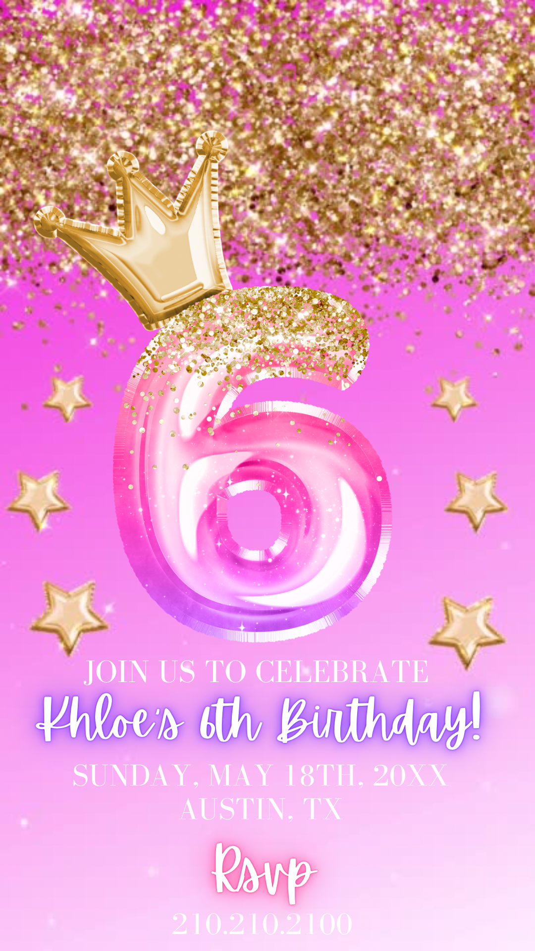 6th Birthday Pink Princess Video Invitation