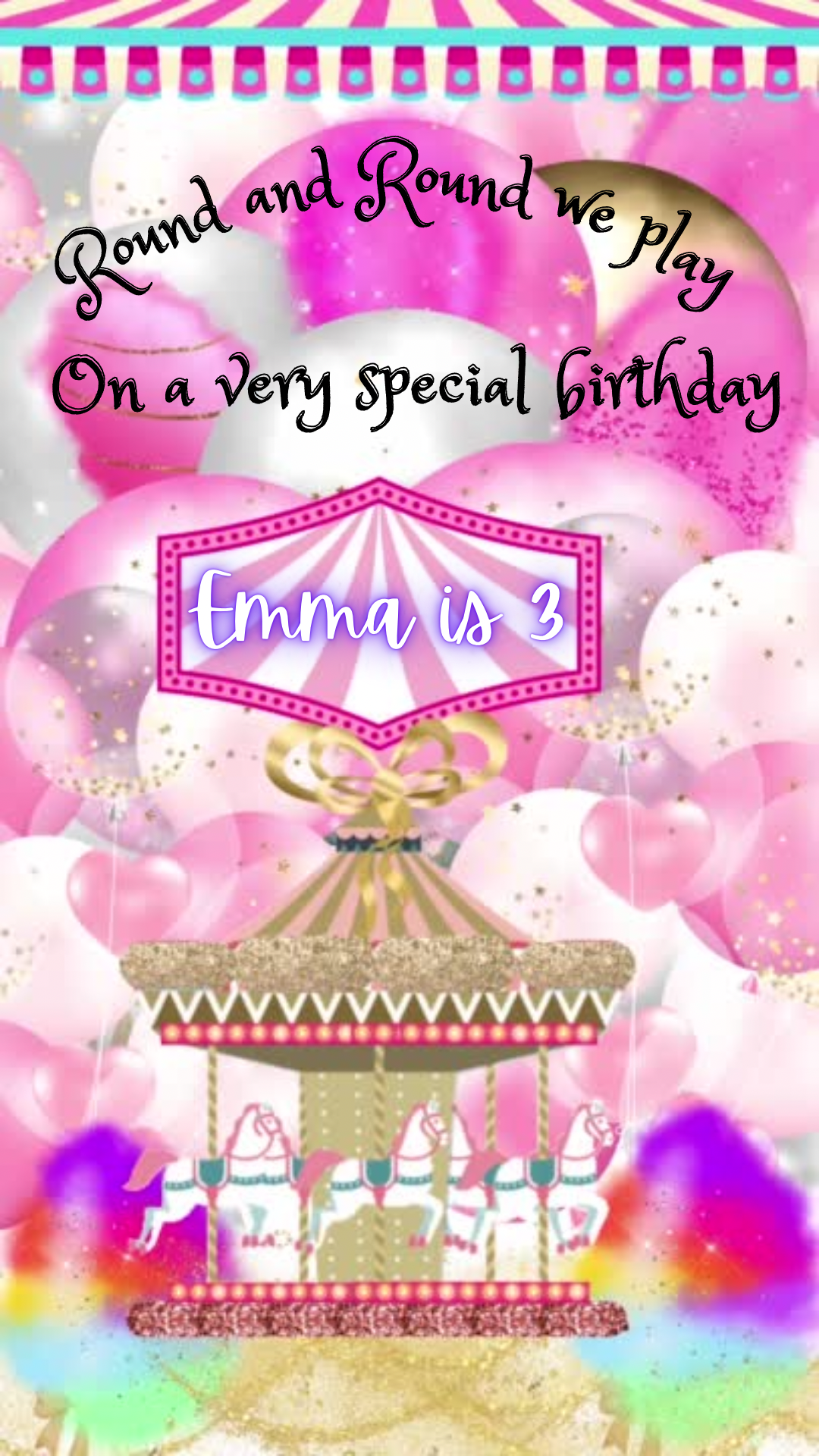Carousel Video invitation, Pink Carousel birthday invitation