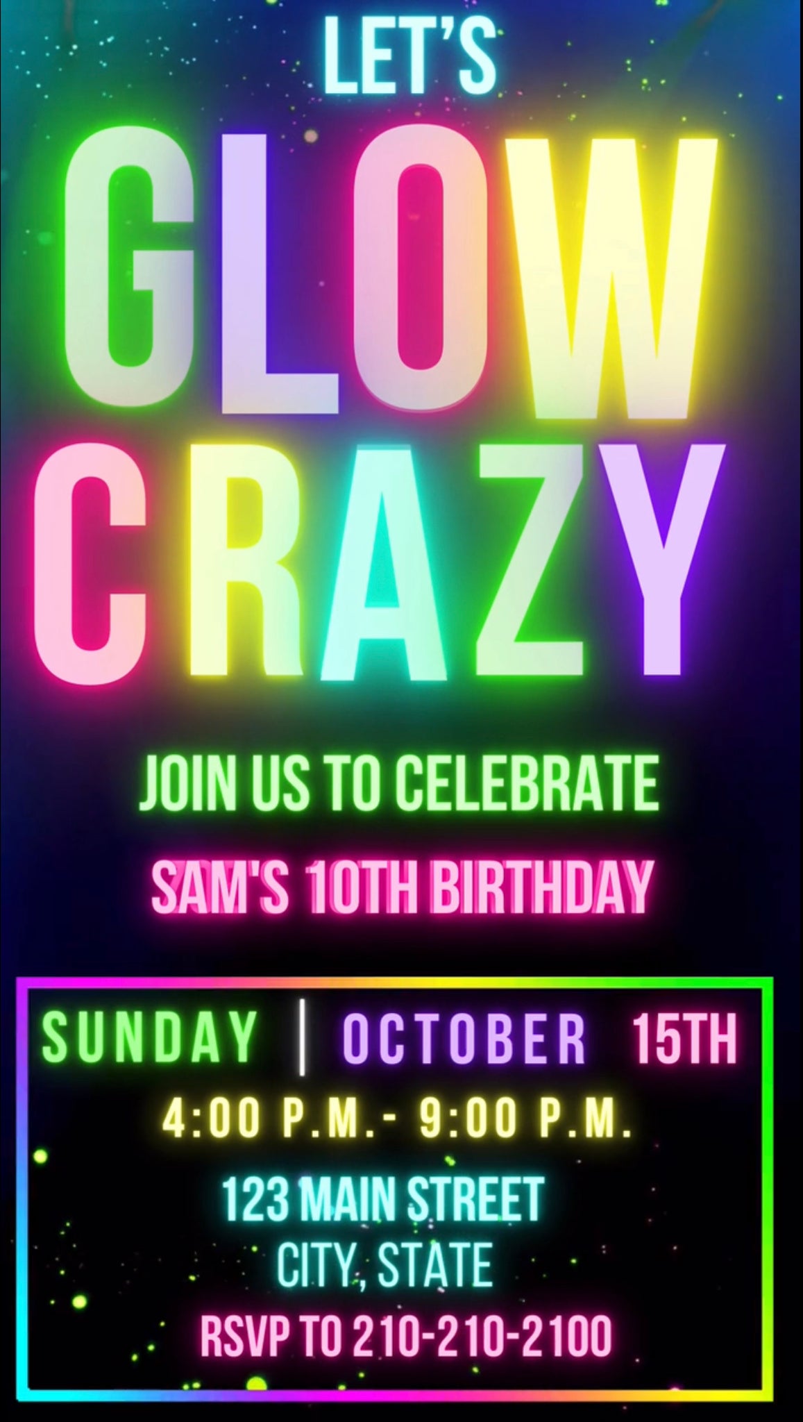 Glow Video Invitation, Glow Birthday Video Invitation, Any Occasion