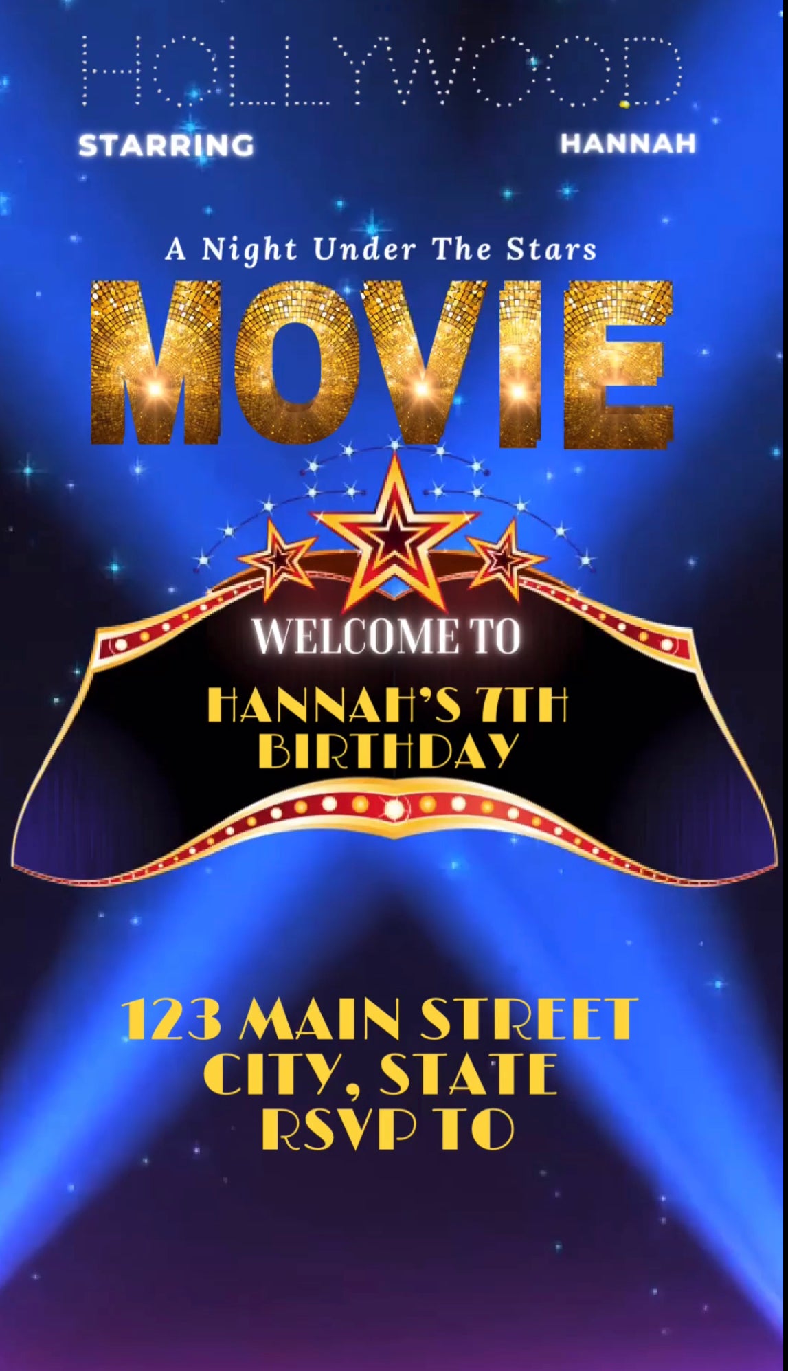 Movie Video Invitation, Movie Star Invite, Hollywood Star