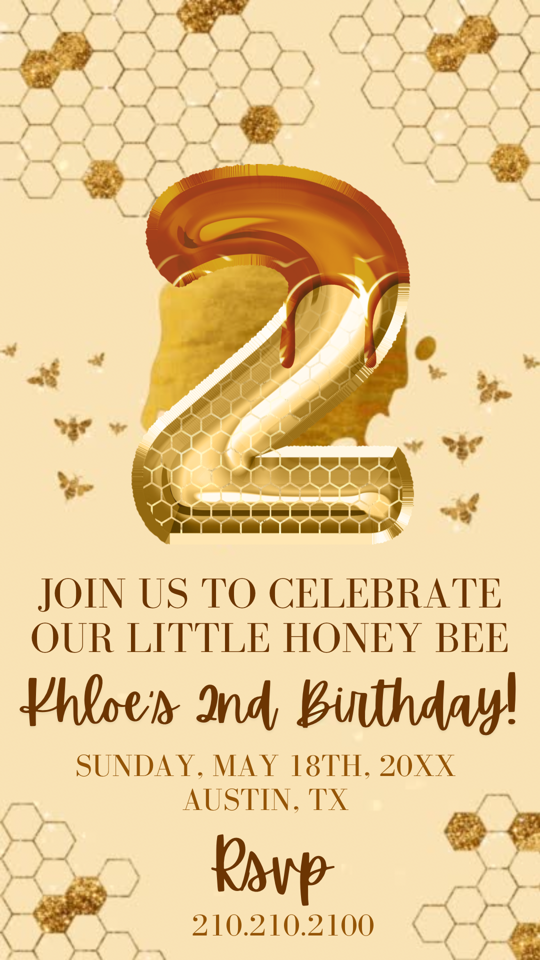 2nd Birthday Honey Bee Video Invitation, Honeycomb Invite