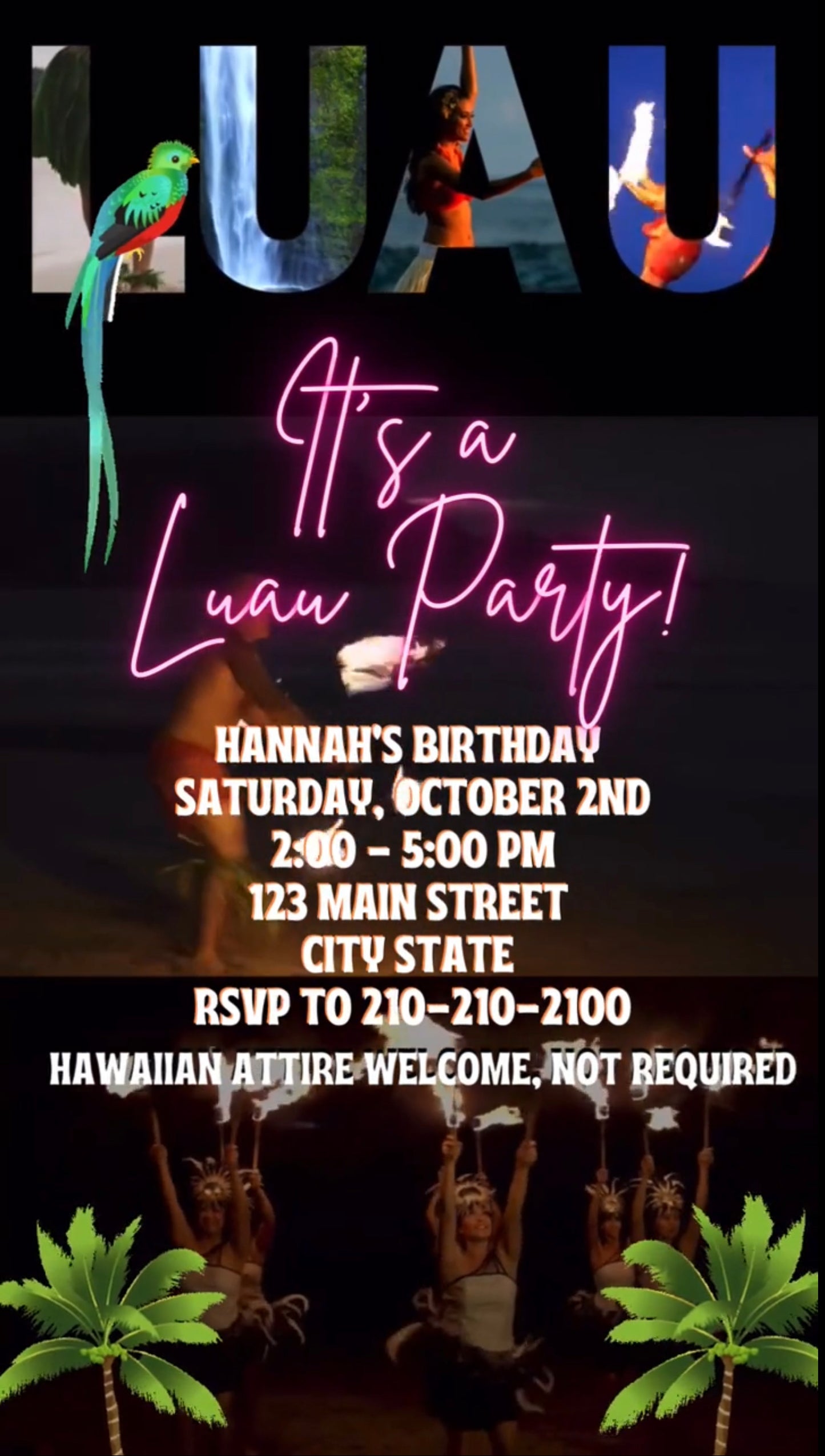 Luau Video Invitation, Editable Hawaiian video invite
