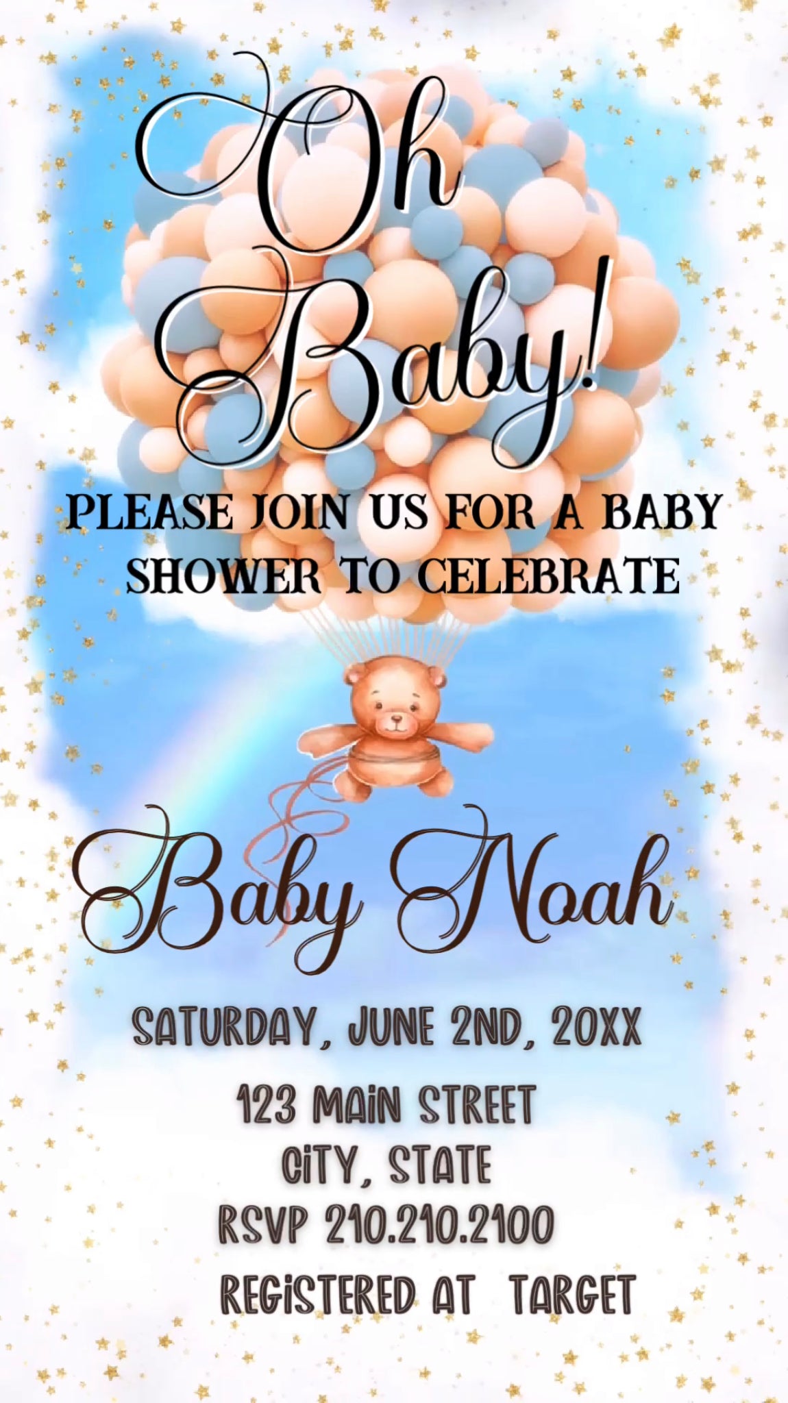 Blue balloons Baby Shower Video Invite