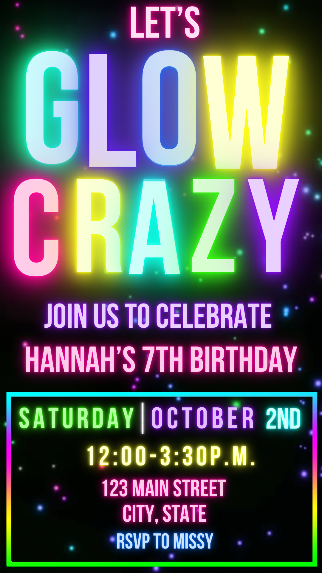 Glow Birthday Invitation, Neon Glow Video Invitation